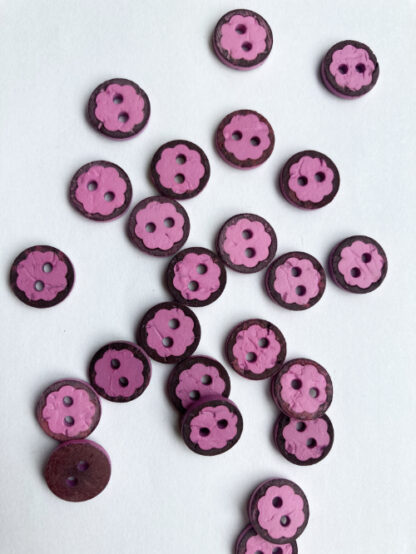 Clover Pink flower painted coconut wood 2 hole button