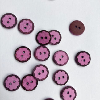 Clover Pink flower painted coconut wood 2 hole button