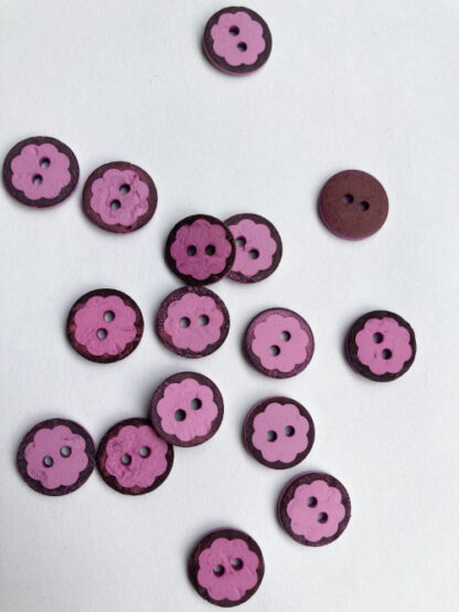 Clover Pink flower painted coconut wood 2 hole button