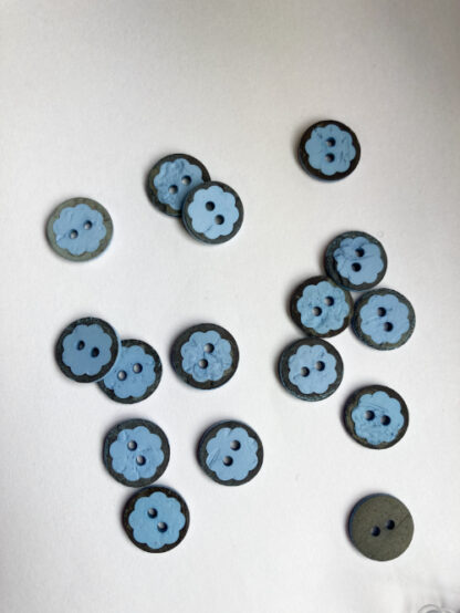 Sky Blue flower painted coconut wood 2 hole button