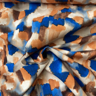 Royal Blue, Burnt Orange and Brown abstract painted print 100% Cotton Poplin