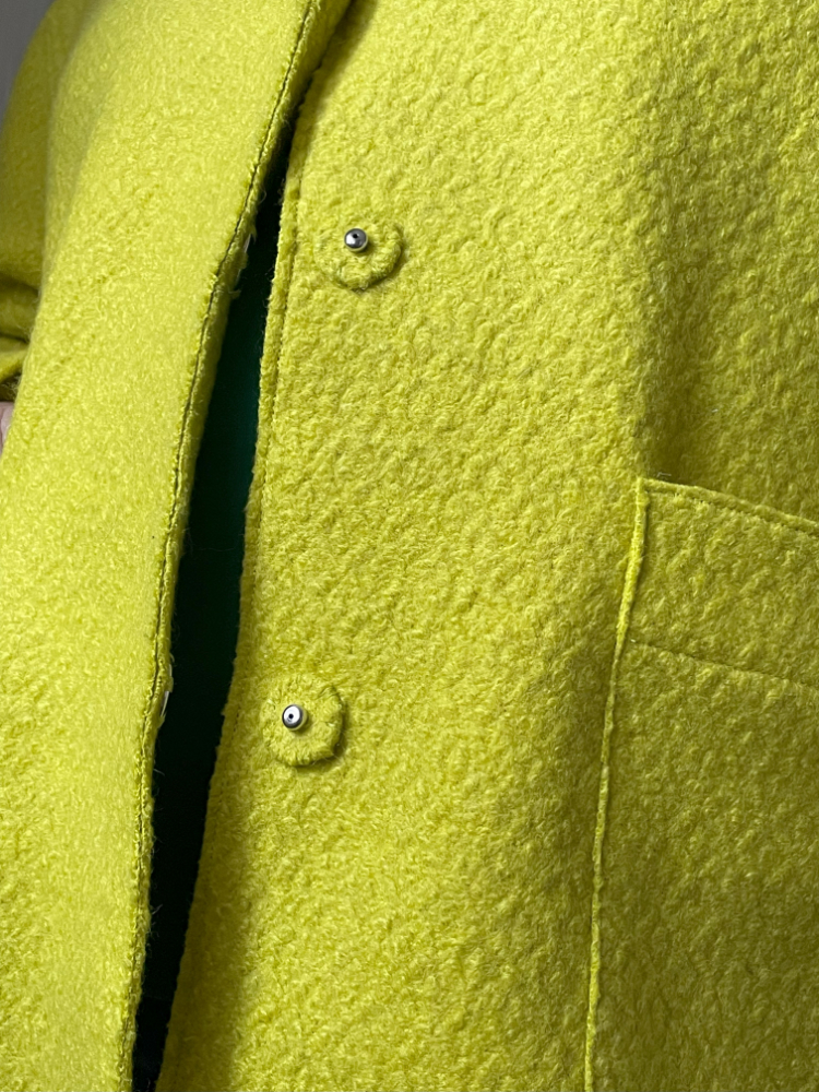 chartreuse boiled wool tessuti patterns lyon jacket - popper details