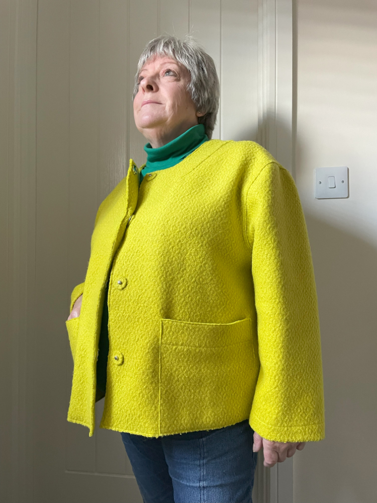 chartreuse green boiled wool tessuti lyon jacket