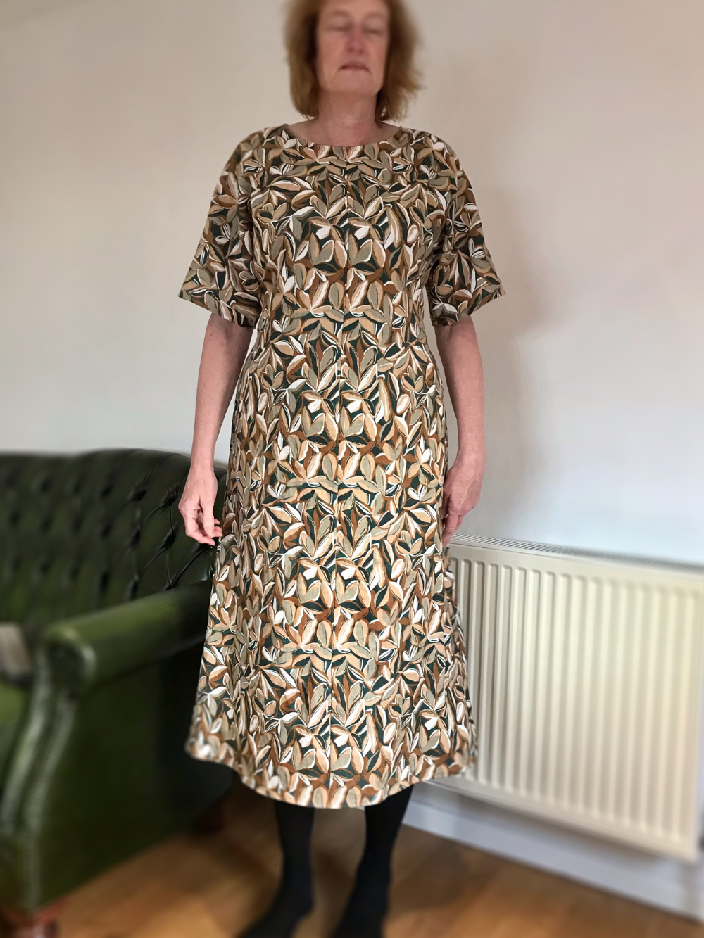 leaf print linen and viscose blend maxi shift dress for tall women