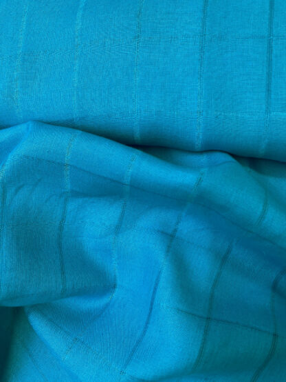 Electric Azure Turquoise Blue drawn thread check 100% Linen shirting