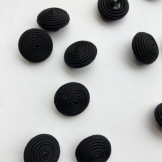 Black scroll soutache textile covered button on shank