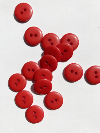Fire Engine Red smarties type flat shiny plastic 2 hole button