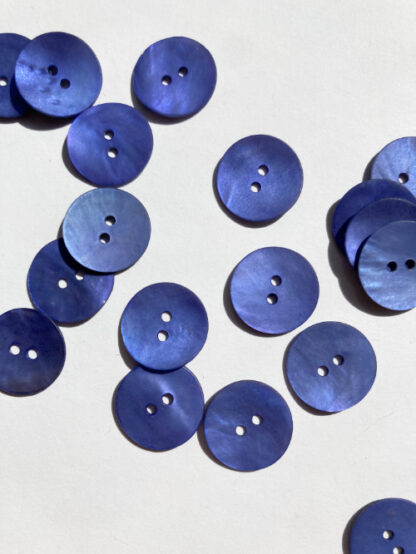 Delphinium Blue dyed 2 hole satin finish shell buttons