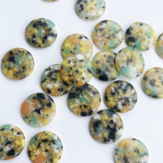 Green, Yellow and Orange speckled recycled plastic 2 hole flat button