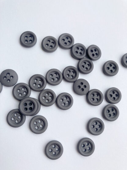 Mid Grey matt plastic 4 hole button with rim