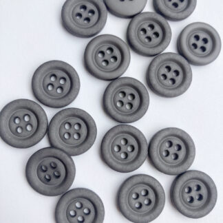 Mid Grey matt plastic 4 hole button with rim