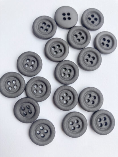 Mid Grey matt plastic 4 hole button with rim
