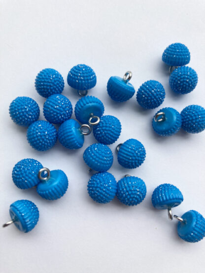 Turquoise Blue sparkly plastic dome button on shank