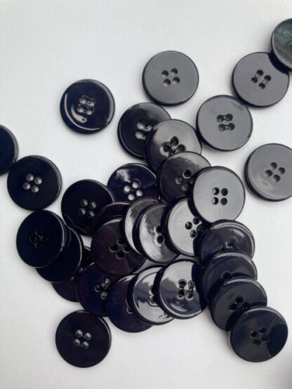 Black faux shell glossy plastic 2 hole flat button
