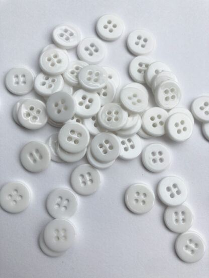 White faux shell glossy plastic 2 hole flat button