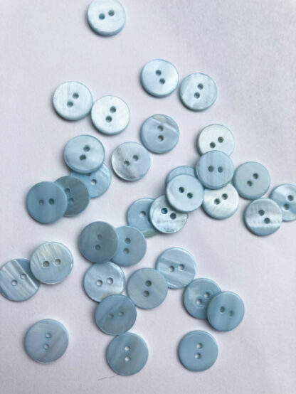 Pale Blue dyed river shell 2 hole flat button