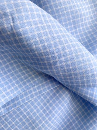 Sky Blue an White 9mm windowpane check soft lightweight shirting weight Linen