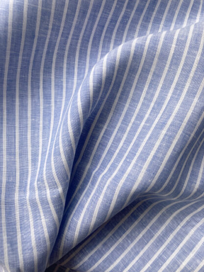 Light Blue an White 8mm/3mm stripe soft lightweight shirting weight Linen