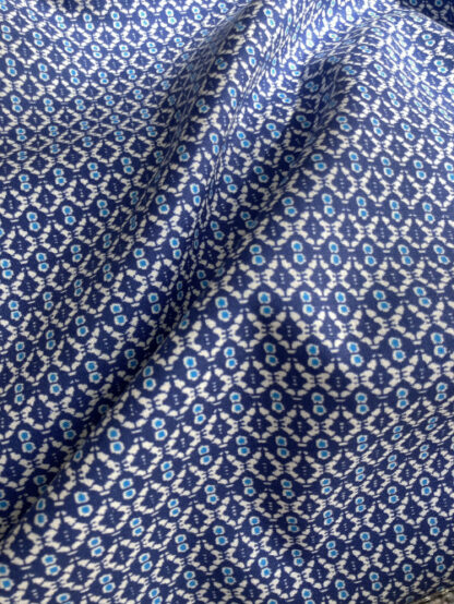 Ultramarine Blue, White and Turquoise small geo print medium weight 150gsm 55% Linen 45% Cotton