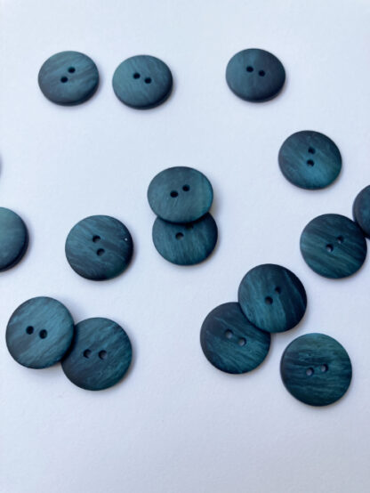 Teal Blue Green and Black ombré flat matt plastic button with 2 holes