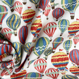 Ivory and Multicolour vintage hot-air balloons print 100% Cotton Poplin from Sevenberry, Japan