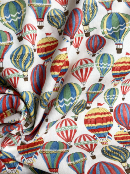 Ivory and Multicolour vintage hot-air balloons print 100% Cotton Poplin from Sevenberry, Japan
