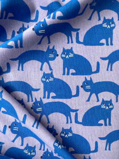 Hyacinth and Royal BlueJapanese cat print 80% Cotton 20% Linen Canvas from Sevenberry, Japan