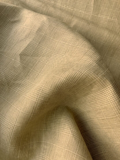 Camel Brown Prince of Wales check shirting weight 100% Irish Linen 200gsm 5cm repeat