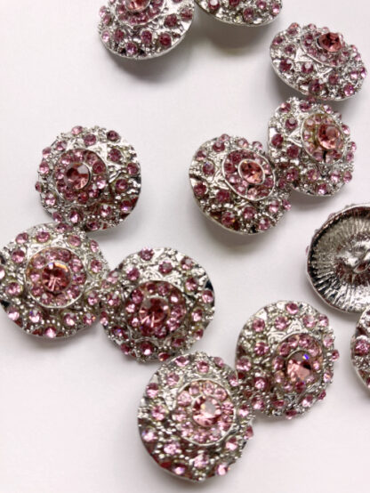 Silver and Pink Diamanté metal and glass cardigan jacket button on shank