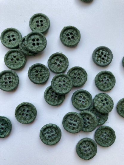 Forest Green hessian embossed effect plastic 4 hole button with rim