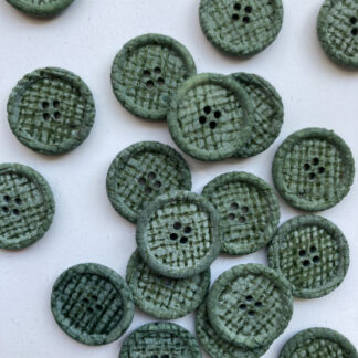Forest Green hessian embossed effect plastic 4 hole button with rim