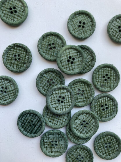 Forest Green hessian embossed effect plastic 4 hole button with rim