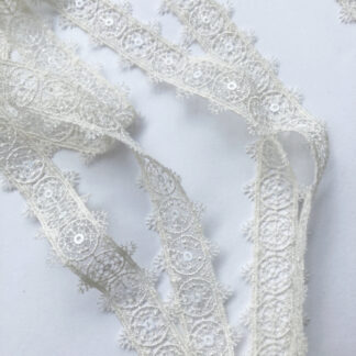Cream embroidered tulle circles with sequins delicate 100% polyester lace