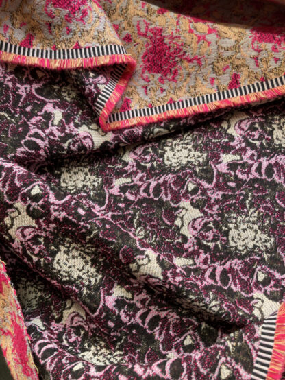 Hot Fuchsia, Peachy Pink and Lilac 49% Polyester, 28% Cotton, 23% Acrylic abstract /floral reversible Jacquard Brocade