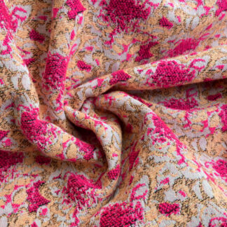 Hot Fuchsia, Peachy Pink and Lilac 49% Polyester, 28% Cotton, 23% Acrylic abstract /floral reversible Jacquard Brocade
