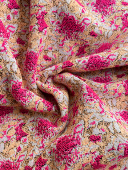 Hot Fuchsia, Peachy Pink and Lilac 49% Polyester, 28% Cotton, 23% Acrylic abstract /floral reversible Jacquard Brocade