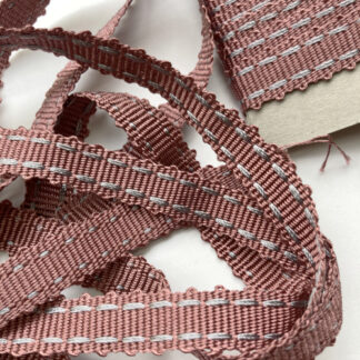Dusky Rose Pink and light Grey Blue saddle stitch Polyester Braid