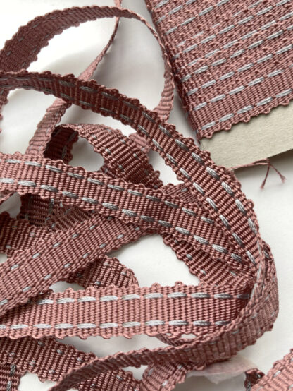 Dusky Rose Pink and light Grey Blue saddle stitch Polyester Braid