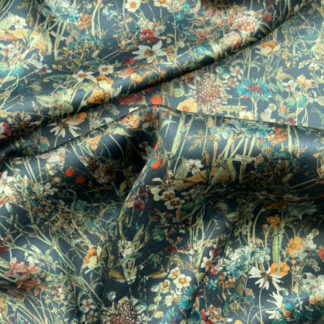 Teal Green and Multicolour Liberty botanical floral print 100% Silk Satin