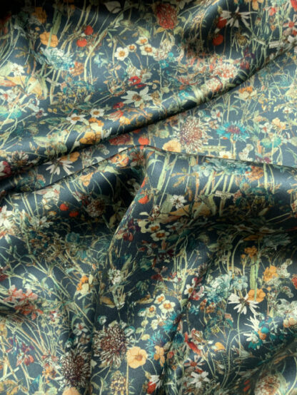 Teal Green and Multicolour Liberty botanical floral print 100% Silk Satin