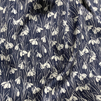 Navy Blue and Natural White Liberty snow drop floral print 100% Silk Satin