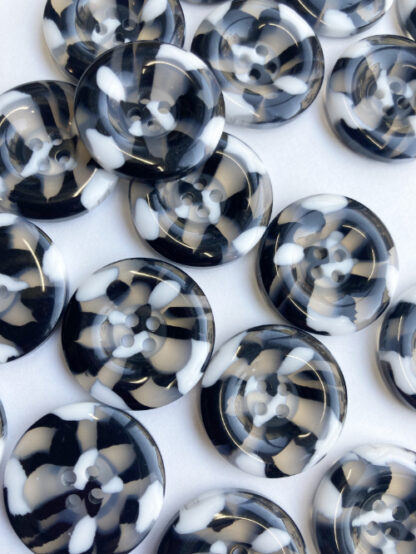 Black and White mock tortoise shell 4 hole plastic button with rim