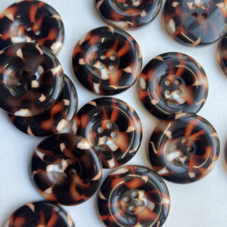 Brown mock tortoise shell 4 hole plastic button with rim