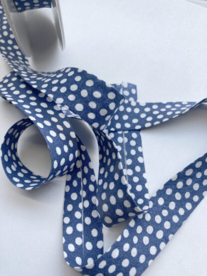 Navy Blue spotty print 100% Cotton bias binding