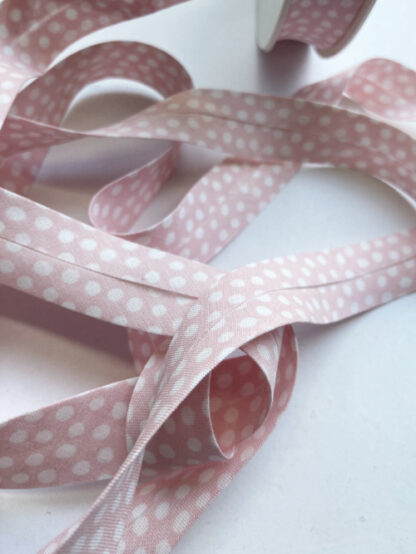 Pale Pink spotty print 100% Cotton bias binding