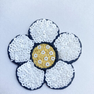 White and Yellow sequined flower iron-on patch