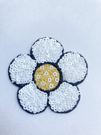 White and Yellow sequined flower iron-on patch