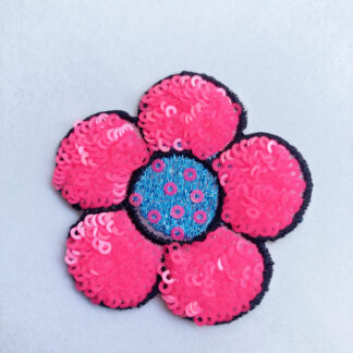 Neon Pink and Turquoise sequined flower iron-on patch