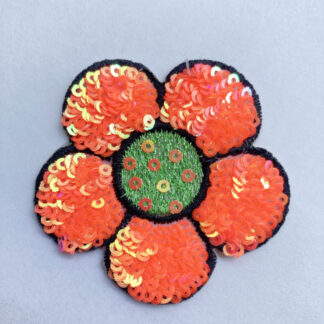 Neon Orange and Green sequined flower iron-on patch