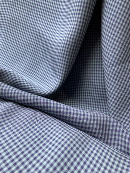 denim blue and indigo small gingham check slinky viscose satin twill shirting or lining